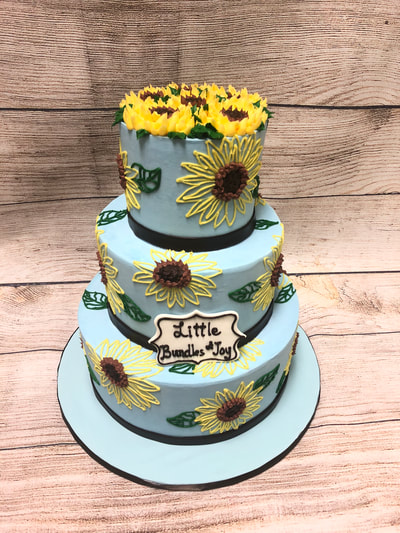 sunflower 3 tier baby shower cake